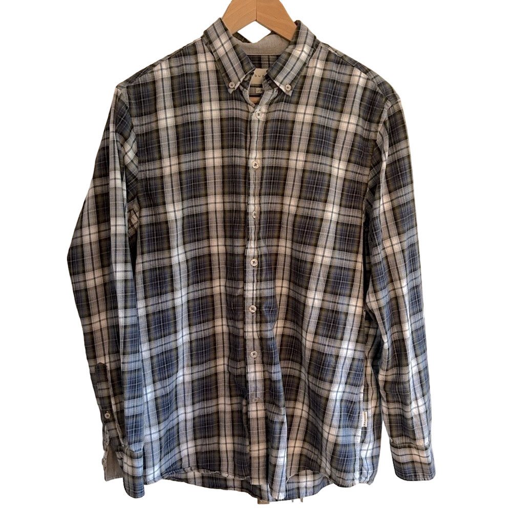 Bugatti Men Button Down Fine Twill Plaid Shirt Size Large (see note)